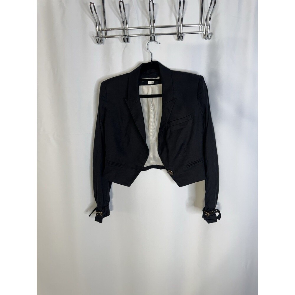 Veronica Beard Black Cropped Blazer Jacket Size 4 Buckle Cuff One Button